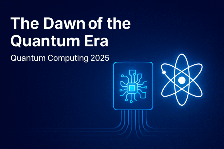 A digital illustration of quantum computing breakthroughs in 2025 showcasing circuits, qubits, and futuristic technology – marking the dawn of the quantum era.